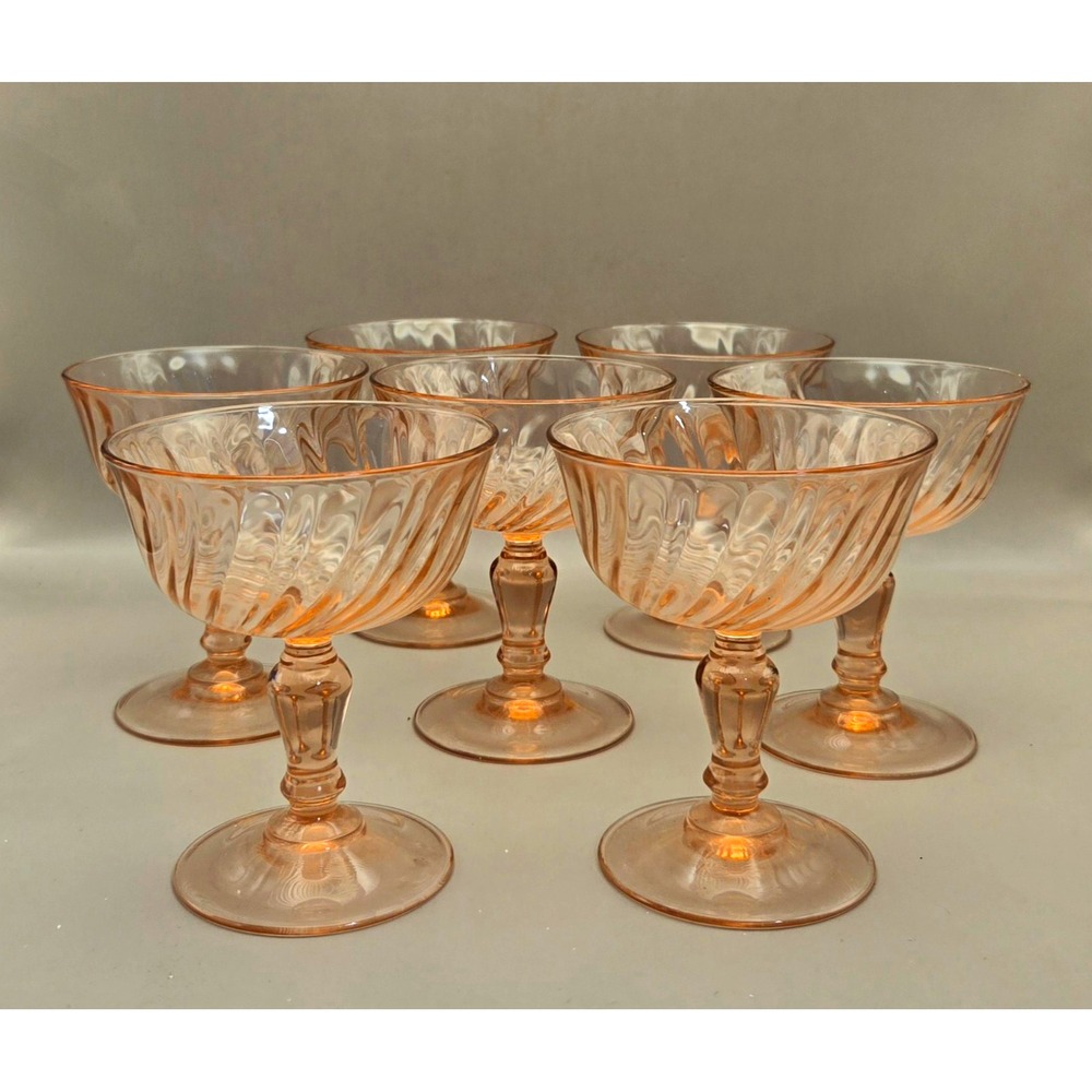 7 Vintage Arocoroc Luminarc' Rosaline Parfait Pink Swirl Glass France (BX)